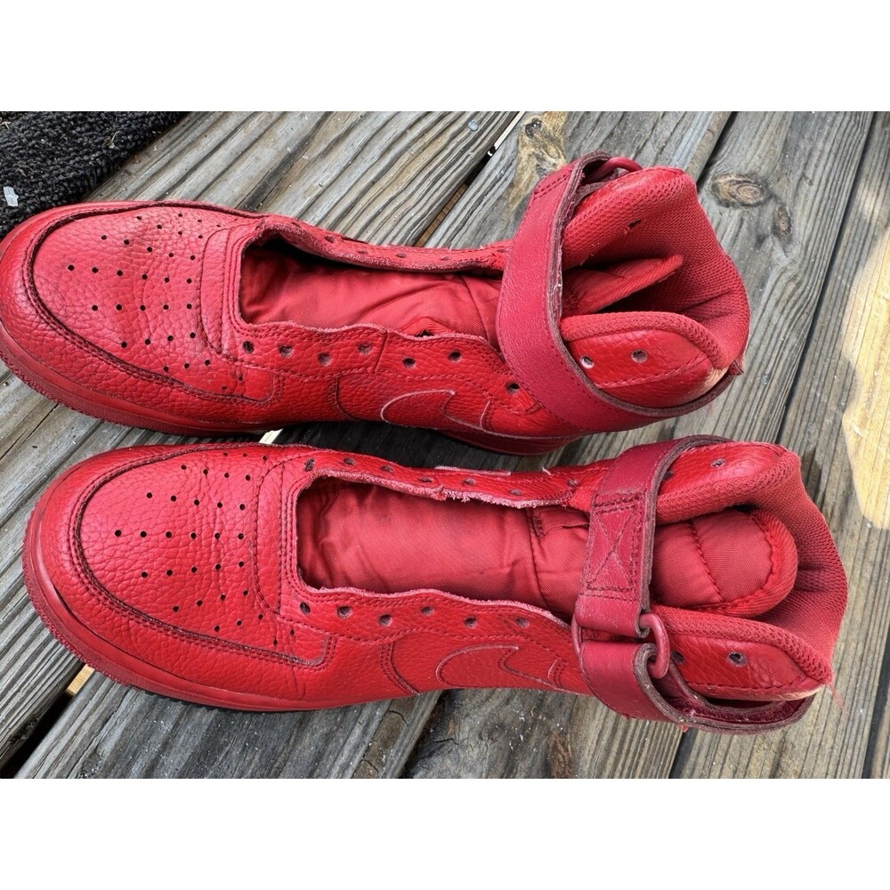 Nike Air Force 1 High Top Red Tumbled Leather Shoes Mens Size 9 AO2440-600 - Picture 4 of 11